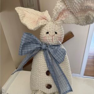 Charming Cream Bunny Plush with Blue Bow